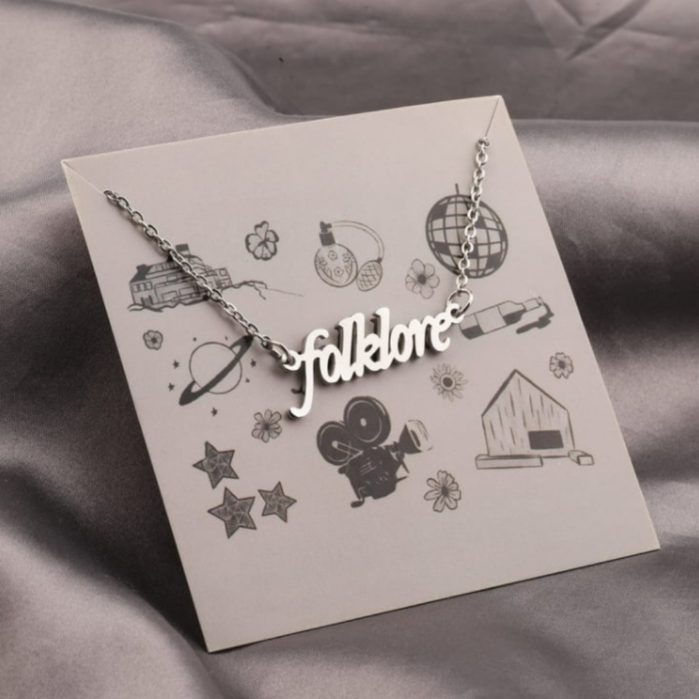 Taylor Swift "Folklore" Silver Tone Metal Chain Necklace with Adjustable Length